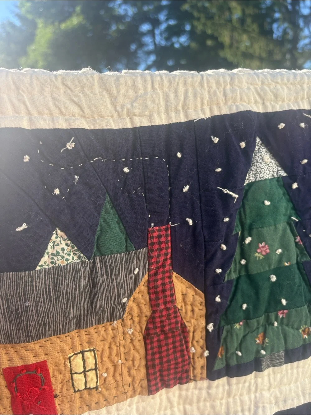 Hand stitched  Winter Cabin Quilt
